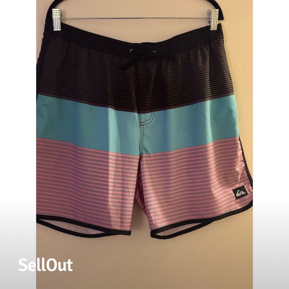 Quiksilver Men's Striped Boardshorts XL Multicolor Surfing 17" Volley